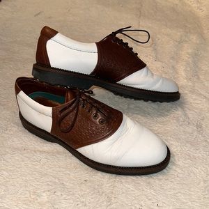 HS Trask Oxford Lace Up Golf Shoes Spikeless Brown White Leather Men’s 8.5